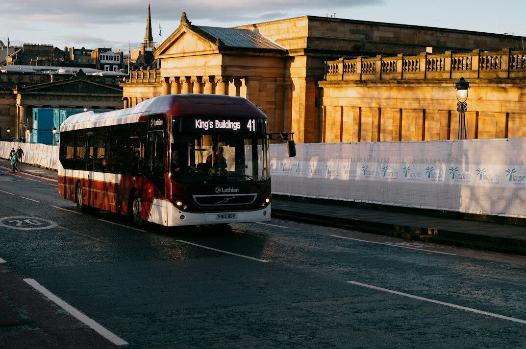 city bus at sunset